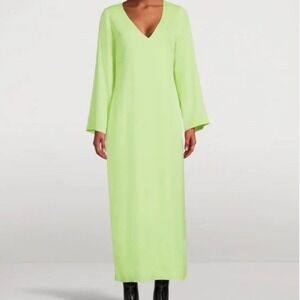 MARA HOFFMAN Naliyah V-Neck Maxi Dress Chartreuse Neon Green Bell Sleeve Size 16